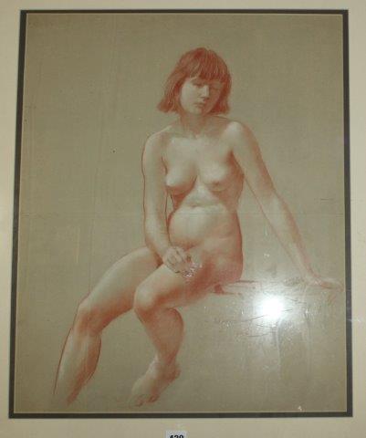 Chalk drawing of nude signed Vernon Ward